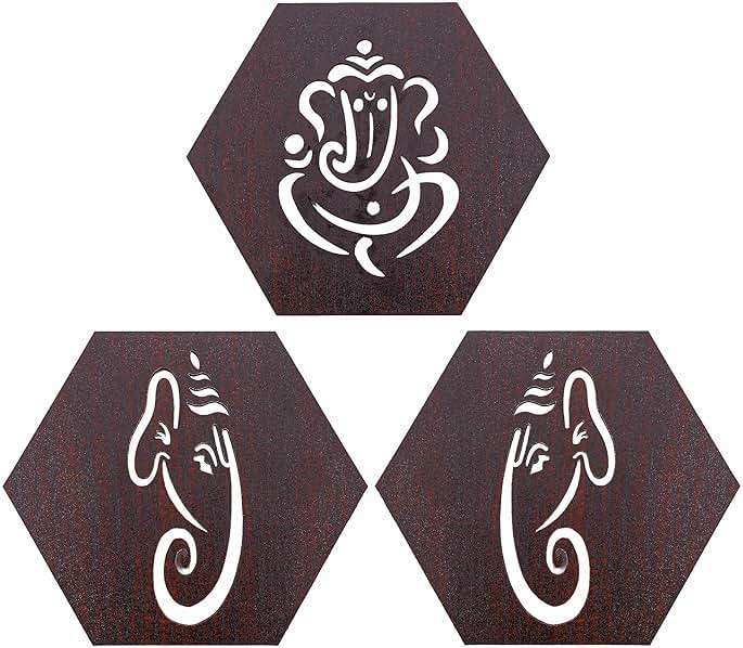 Tarini Gallery Wooden Ganesha Design Set of 3 Handcrafted Sculpture Wall Hanging Decorative Showpiece for Home Office Temple Yoga Meditation Décor and Gifting (Ganesh) - Image 4