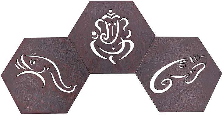 Tarini Gallery Wooden Ganesha Design Set of 3 Handcrafted Sculpture Wall Hanging Decorative Showpiece for Home Office Temple Yoga Meditation Décor and Gifting (Ganesh) - Image 5