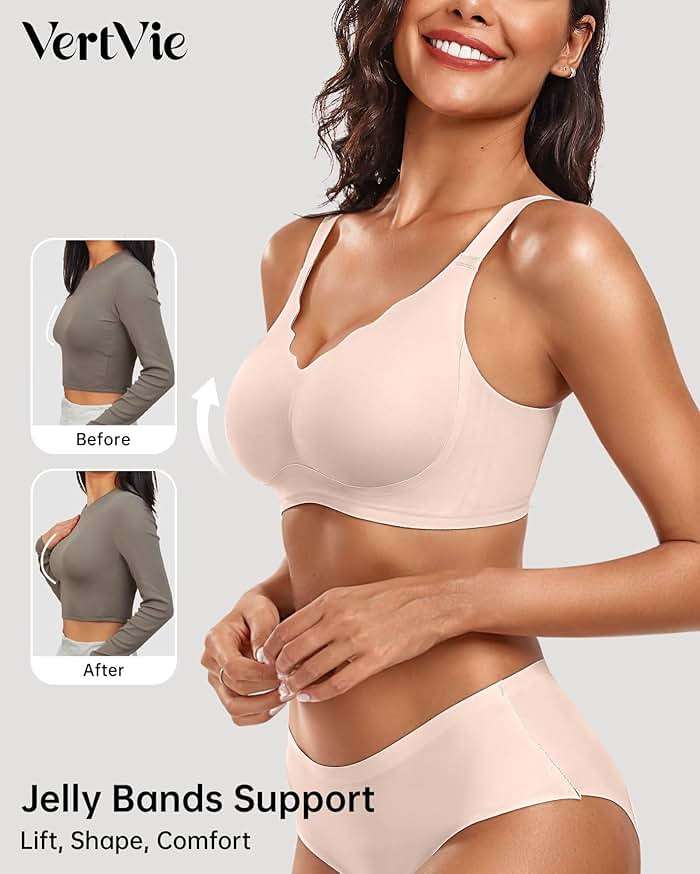 Vertvie Women Seamless Jelly Bras No Underwire Supportive Wireless Push Up Full Coverage Bralette Comfy Scalloped T-Shirt Bra - Image 2