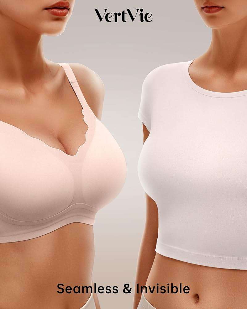 Vertvie Women Seamless Jelly Bras No Underwire Supportive Wireless Push Up Full Coverage Bralette Comfy Scalloped T-Shirt Bra - Image 4