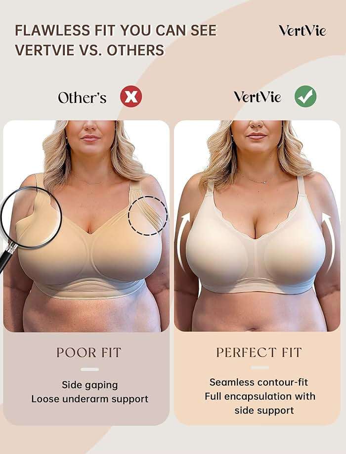 Vertvie Women Seamless Jelly Bras No Underwire Supportive Wireless Push Up Full Coverage Bralette Comfy Scalloped T-Shirt Bra - Image 5