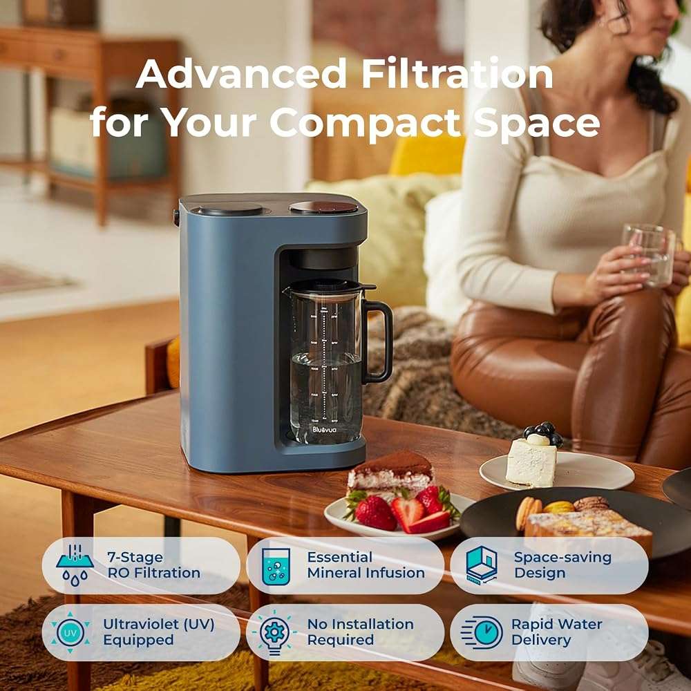 Bluevua RO100ROPOT-Lite Countertop Reverse Osmosis Water Filter System, 3:1 Pure to Drain Ratio, Portable RO Filtration with Remineralization, No Installation, WQA Certified, 7-Stage UV Blue - Image 2