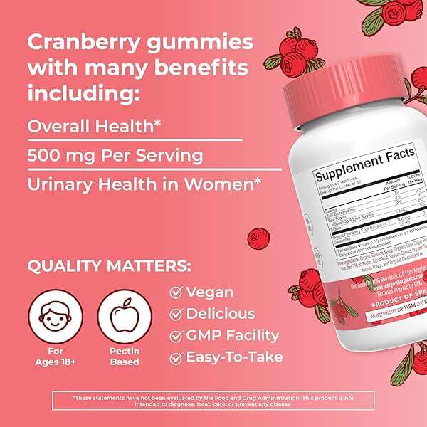 MARYRUTH'S Organics Organic Cranberry Gummies - 500mg Supplement | Urinary Tract Health for Women | with D Mannose | Traditional Use | USDA Organic | Vegan | Non GMO | 30 Servings - Image 3