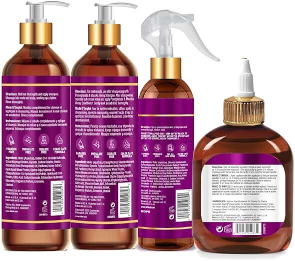 Difeel Pomegranate & Manuka Honey Shampoo & Conditioner 4-PC Set - Includes 33.8oz Shampoo, 33.8oz Conditioner, 8oz Leave in Spray and 7.1oz Hair Oil - Image 2
