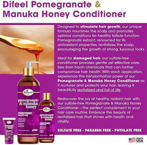 Difeel Pomegranate & Manuka Honey Hair Care Set - 12oz Shampoo, 12oz Conditioner, 8oz Leave-in Spray, 2.5oz Hair Oil - Image 5
