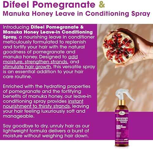 Difeel Pomegranate & Manuka Honey Hair Care Set - 12oz Shampoo, 12oz Conditioner, 8oz Leave-in Spray, 2.5oz Hair Oil - Image 6