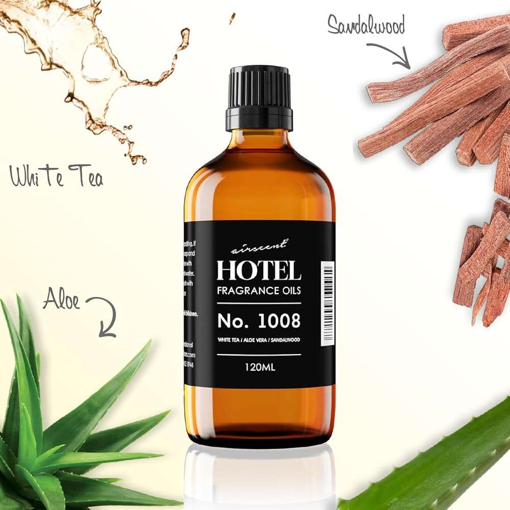 AirScent Hotel Diffuser Oil No. 1008 - White Tea, Aloe Vera & Sandalwood - Hotel Scent Dupe - Premium Fragrance Oil for Ultrasonic and Waterless Diffusers and Crafting - 10 mL, .34 fl oz Glass Bottle - Image 3