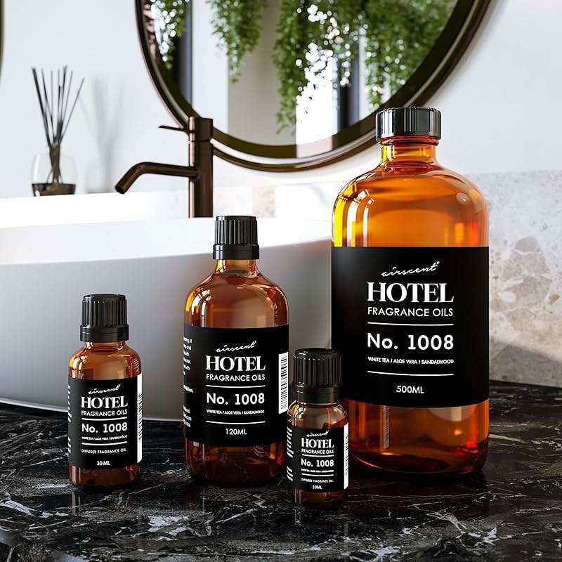 AirScent Hotel Diffuser Oil No. 1008 - White Tea, Aloe Vera & Sandalwood - Hotel Scent Dupe - Premium Fragrance Oil for Ultrasonic and Waterless Diffusers and Crafting - 10 mL, .34 fl oz Glass Bottle - Image 4