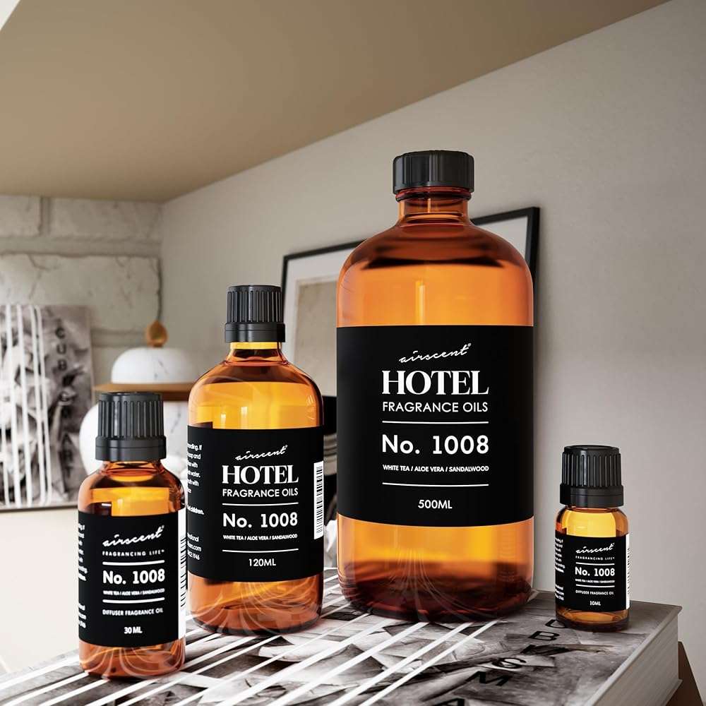 AirScent Hotel Diffuser Oil No. 1008 - White Tea, Aloe Vera & Sandalwood - Hotel Scent Dupe - Premium Fragrance Oil for Ultrasonic and Waterless Diffusers and Crafting - 10 mL, .34 fl oz Glass Bottle - Image 6