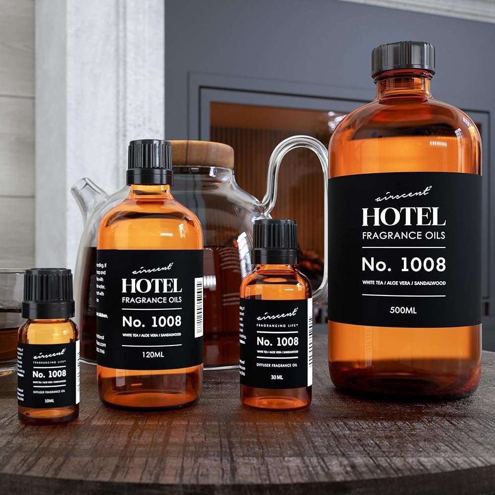 AirScent Hotel Diffuser Oil No. 1008 - White Tea, Aloe Vera & Sandalwood - Hotel Scent Dupe - Premium Fragrance Oil for Ultrasonic and Waterless Diffusers and Crafting - 10 mL, .34 fl oz Glass Bottle - Image 7
