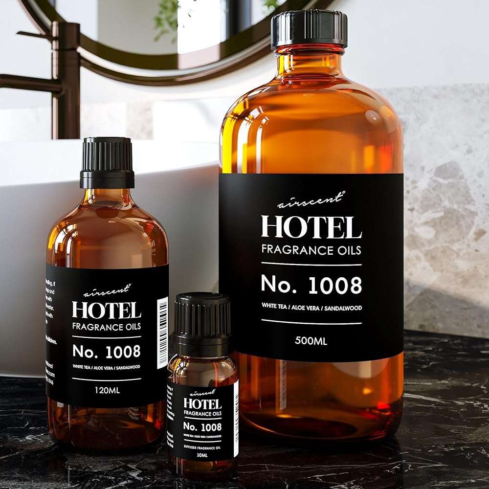 AirScent Hotel Diffuser Oil No. 1008 - White Tea, Aloe Vera & Sandalwood - Hotel Scent Dupe - Premium Fragrance Oil for Ultrasonic and Waterless Diffusers and Crafting - 10 mL, .34 fl oz Glass Bottle - Image 8