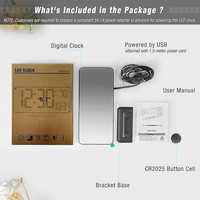 KOSUMOSU Desk Clock 6.7in Black Digital Alarm Clock with Dual Alarm, Dimming, Date, Day of Week, Temp, 12h 24h, Digital LED Clock for Table Decor, Digital Calendar Mirror Clocks Essentials - Image 4