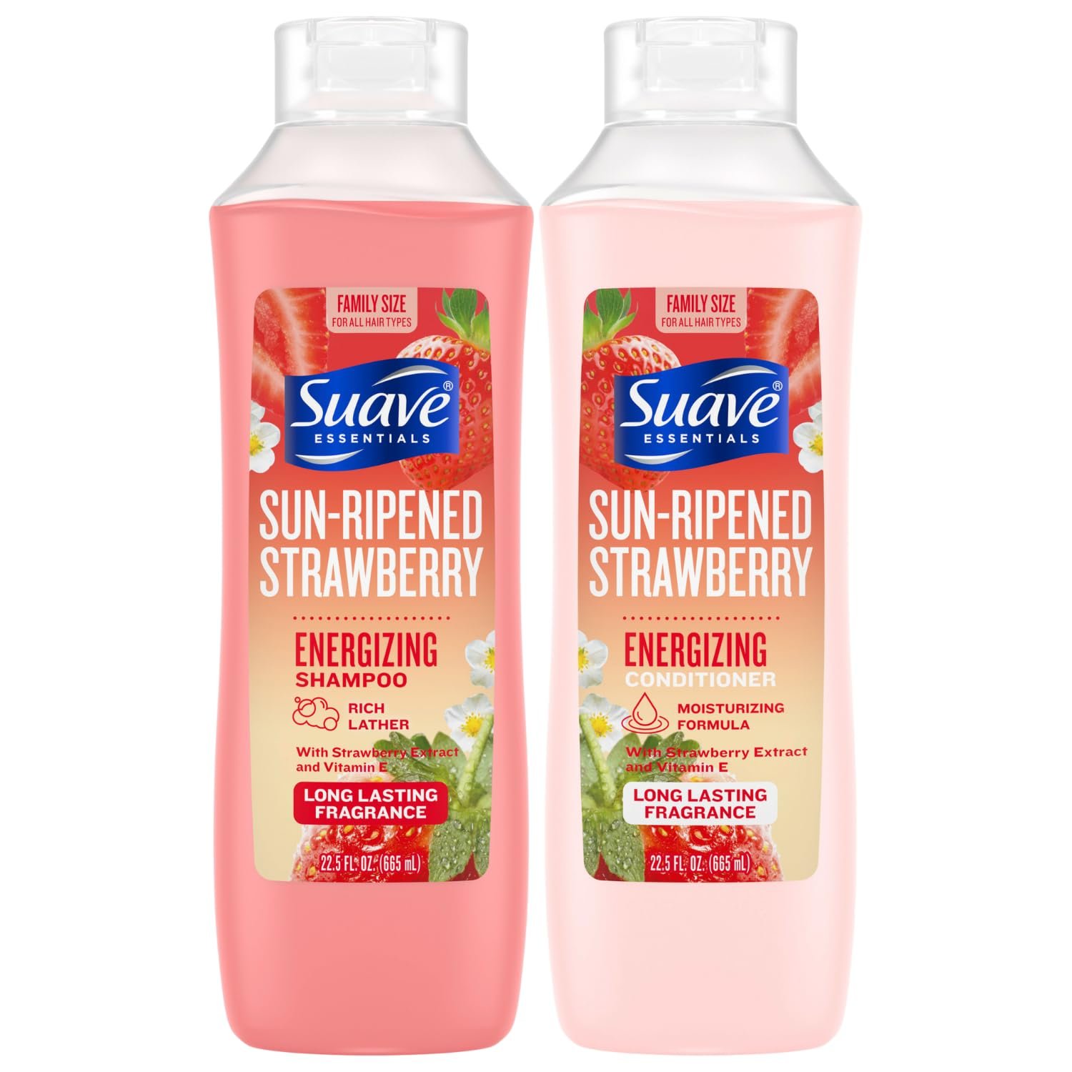 Suave Shampoo & Conditioner Set, Sun-Ripened Strawberry – Everyday Energizing Formulas with Fruit Extract & Vitamin E, 22.5 Oz Ea (2 Piece Set) - Product Image