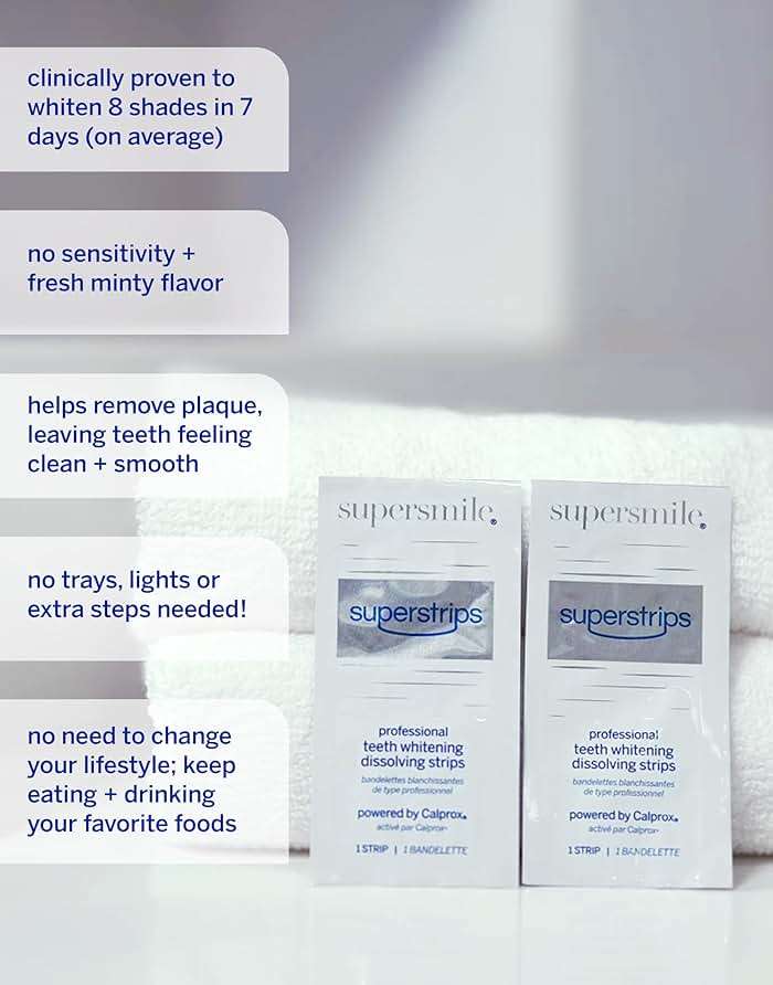 Supersmile Superstrips & Professional Whitening System Kit, Dissolving Teeth Whitening Strips Plus Toothpaste & Accelerator, Calprox®, Enamel Safe for Sensitive Teeth - Image 5