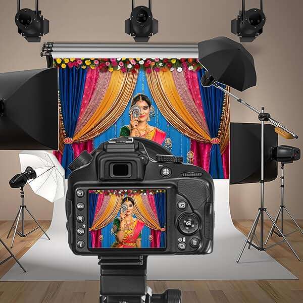 Baocicco 7x5ft India Style Backdrop Photography Curtain Flower Garland Photography Background India Hindu Wedding Traditional Banner Diwali Pooja Decorations for Bride Couple Portrait Props - Image 2