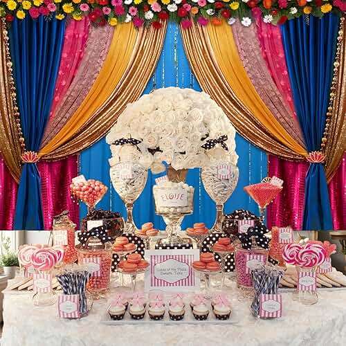 Baocicco 7x5ft India Style Backdrop Photography Curtain Flower Garland Photography Background India Hindu Wedding Traditional Banner Diwali Pooja Decorations for Bride Couple Portrait Props - Image 3