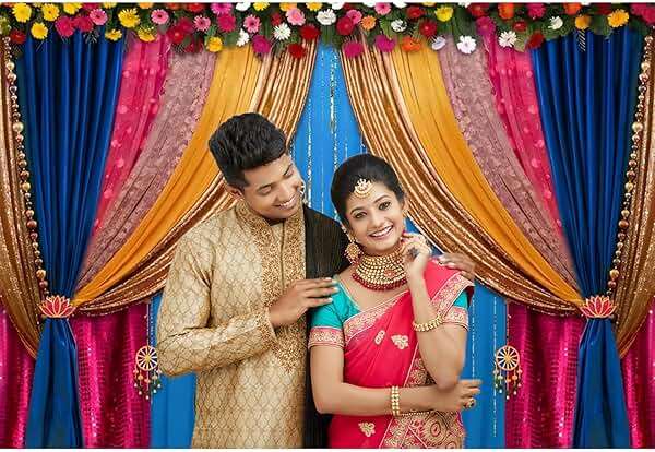 Baocicco 7x5ft India Style Backdrop Photography Curtain Flower Garland Photography Background India Hindu Wedding Traditional Banner Diwali Pooja Decorations for Bride Couple Portrait Props - Image 4