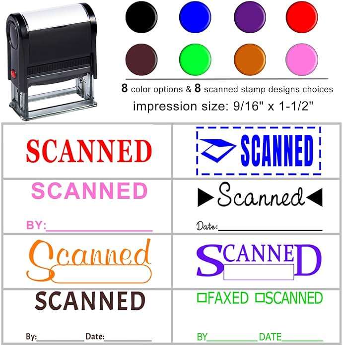 Bertiveny Scanned Stamps Self Inking Custom Scanned Stamp with Date Self-Inking Scan Rubber Stamp Personailed for Business Supplies - Up to 8 Colors Choices,8 Designs Options - Image 1