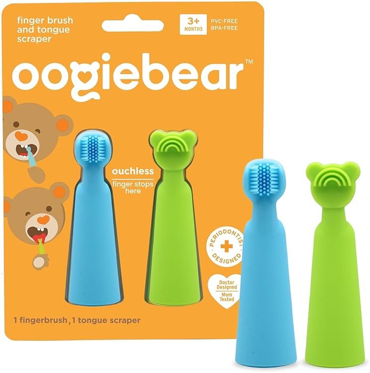 oogiebear Baby Finger Brush & Tongue Scraper - Gentle Oral Care, Soft Silicone, BPA-Free, for Infants & Toddlers - Product Image