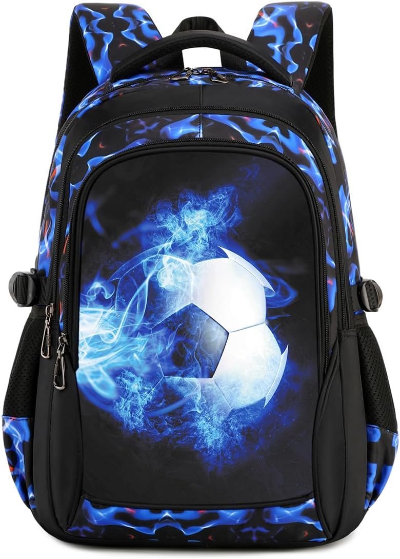 mezhsa Boys Backpack Kids Bookbag Durable Elementary Middle School Bags Soccer 18in (X-Blue) - Product Image
