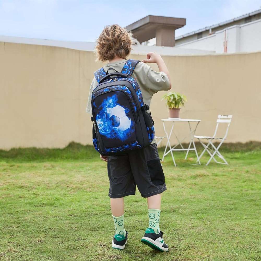mezhsa Boys Backpack Kids Bookbag Durable Elementary Middle School Bags Soccer 18in (X-Blue) - Image 2