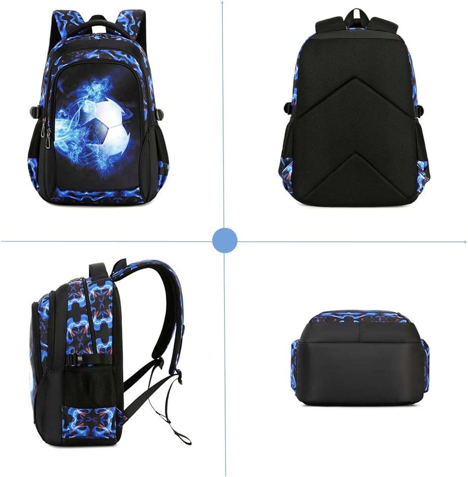 mezhsa Boys Backpack Kids Bookbag Durable Elementary Middle School Bags Soccer 18in (X-Blue) - Image 5