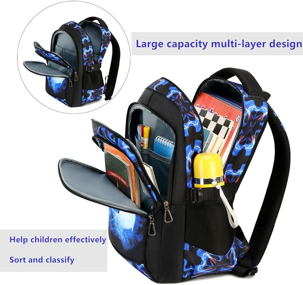 mezhsa Boys Backpack Kids Bookbag Durable Elementary Middle School Bags Soccer 18in (X-Blue) - Image 6
