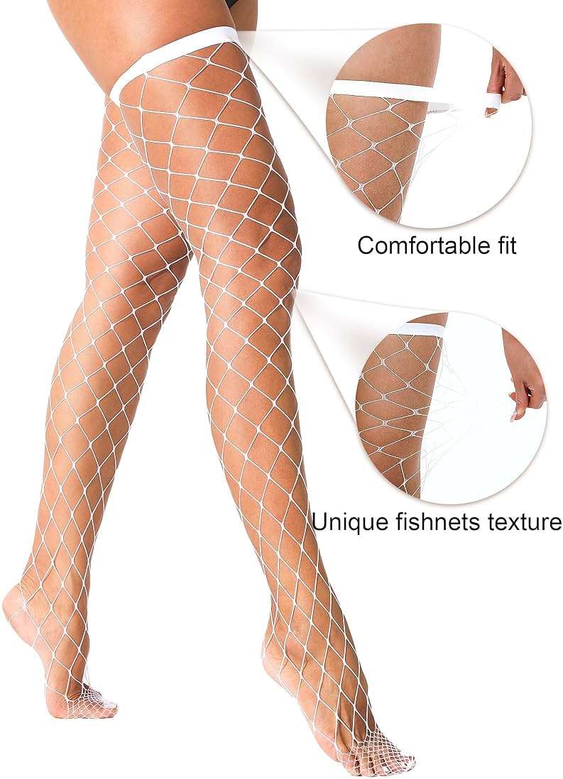 VOAKOW 2 Pairs Thigh High Fishnet Stockings Sparkly Fishnet Tights for Women, Rhinestone Fishnets Stockings - Image 3