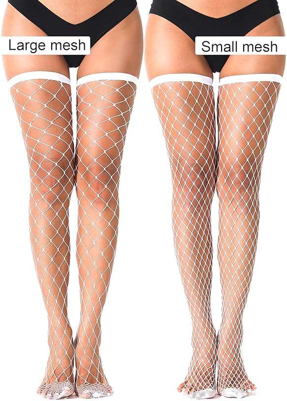 VOAKOW 2 Pairs Thigh High Fishnet Stockings Sparkly Fishnet Tights for Women, Rhinestone Fishnets Stockings - Image 5