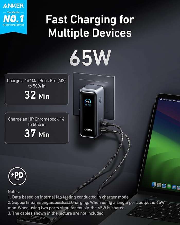 Anker Prime Power Bank, 9,600mAh Battery Pack with 65W Output Wall Charger, Supports PD 3.0 and PPS, 30W Fast Recharging, Sleek Portable Charger for MacBook Pro, iPhone 17/16 Series, Galaxy, iPad - Image 2