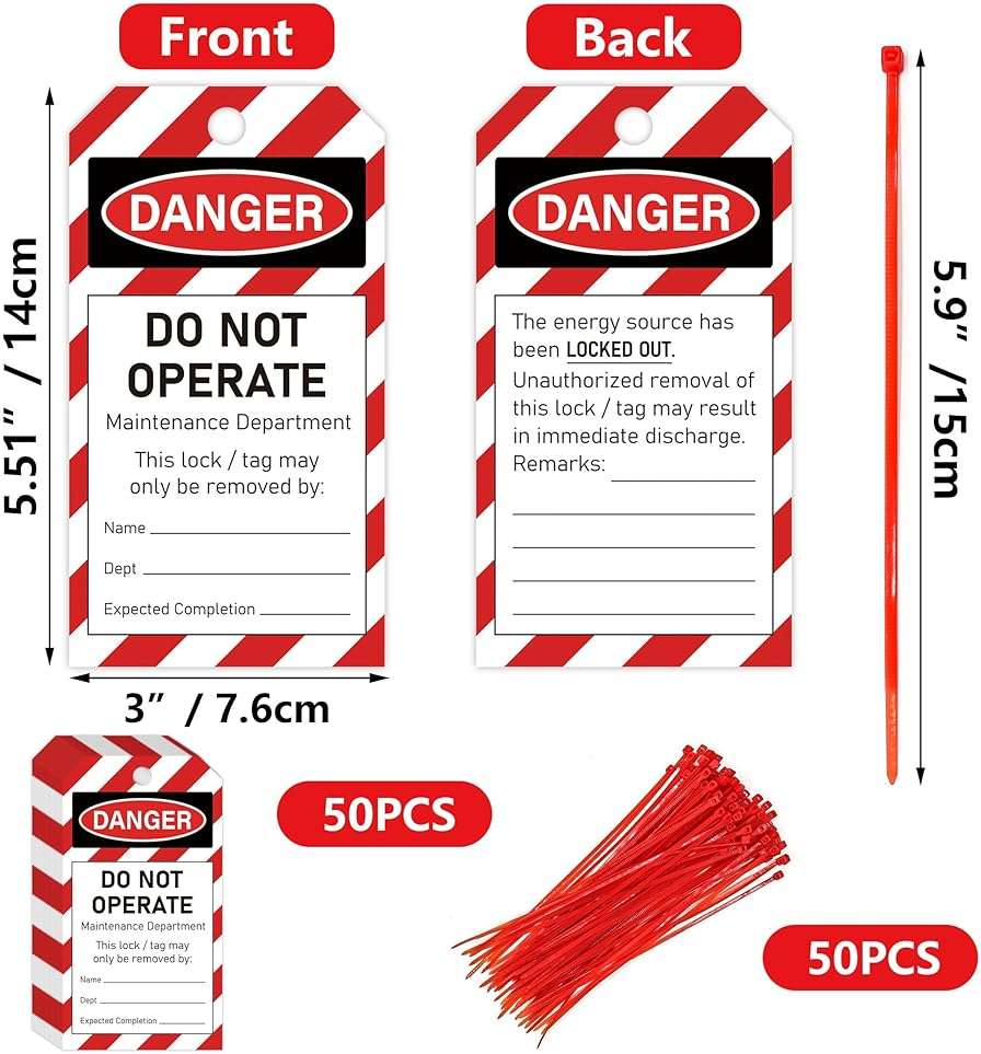 YHNTGB 50PCS Lockout Tagout Tags Do not Operate Equipment Labels with 50 Zip Ties OSHA Compliant for Out of Service Machine Maintenance - Image 3