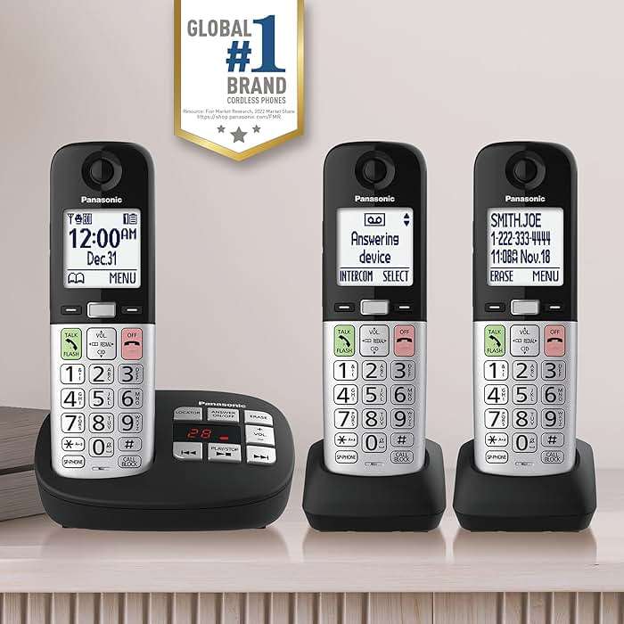 Panasonic Cordless Phone, Easy to Use with Large Display & Big Buttons, Flashing Favorites Key, Flashlight, Call Block, Volume Boost, Talking Caller ID, House Phones, 3 Handsets - KX-TGU433B - Image 2