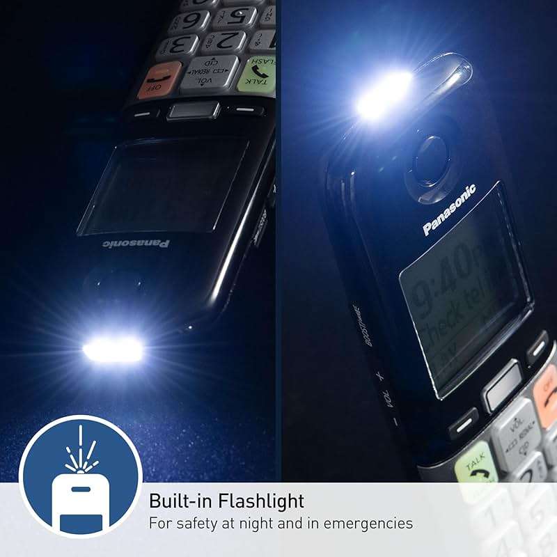 Panasonic Cordless Phone, Easy to Use with Large Display & Big Buttons, Flashing Favorites Key, Flashlight, Call Block, Volume Boost, Talking Caller ID, House Phones, 3 Handsets - KX-TGU433B - Image 4