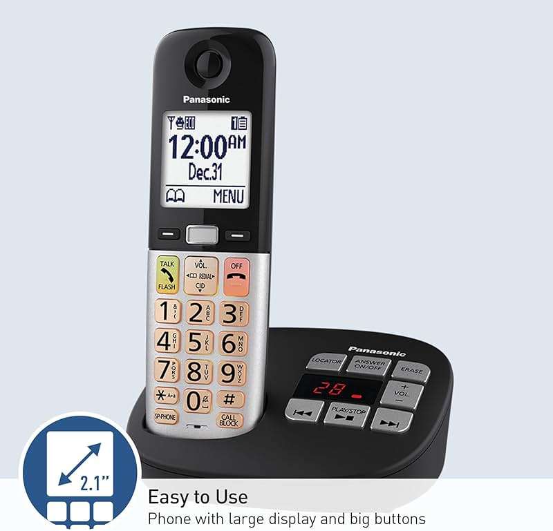 Panasonic Cordless Phone, Easy to Use with Large Display & Big Buttons, Flashing Favorites Key, Flashlight, Call Block, Volume Boost, Talking Caller ID, House Phones, 3 Handsets - KX-TGU433B - Image 5