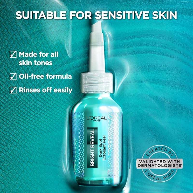 L'Oreal Paris Bright Reveal Dark Spot Exfoliant Peel, 25% AHA BHA PHA Face Exfoliator Solution, Gentle Skincare to Visibly Reduce Dark Spots and Renew Skin Texture, Includes SPF Lotion Sample - Image 5