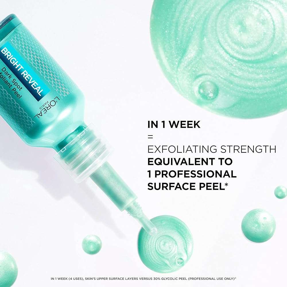 L'Oreal Paris Bright Reveal Dark Spot Exfoliant Peel, 25% AHA BHA PHA Face Exfoliator Solution, Gentle Skincare to Visibly Reduce Dark Spots and Renew Skin Texture, Includes SPF Lotion Sample - Image 7
