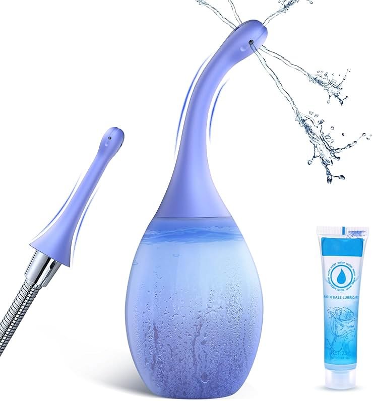 Enema Anal Douches for Men Women - Enema Bulb with Bendable Silicone Nozzles for Men Women Colon Cleanse, Anti Backflow Shower Douche Enema Kit with Lube, Anal Cleansing Feminine Care Douche Bottles - Product Image