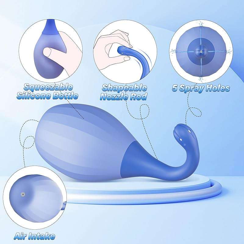 Enema Anal Douches for Men Women - Enema Bulb with Bendable Silicone Nozzles for Men Women Colon Cleanse, Anti Backflow Shower Douche Enema Kit with Lube, Anal Cleansing Feminine Care Douche Bottles - Image 2