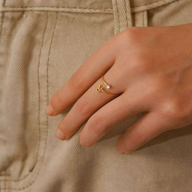 Turandoss Initial Rings for Women Teen Girls - Non Tarnish Dainty 14K Gold Plated Adjustable Letter Rings, Stackable Cute Thumb Pinky Fashion Unique Open Simple Birthday Gifts Jewelry - Image 4