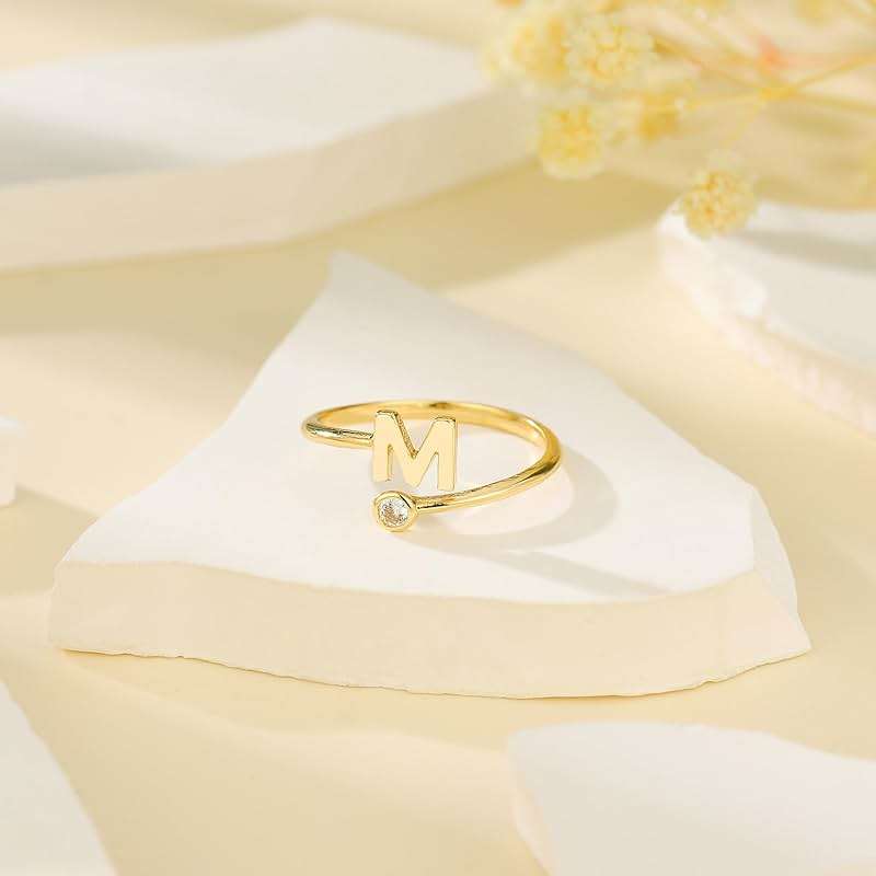 Turandoss Initial Rings for Women Teen Girls - Non Tarnish Dainty 14K Gold Plated Adjustable Letter Rings, Stackable Cute Thumb Pinky Fashion Unique Open Simple Birthday Gifts Jewelry - Image 6