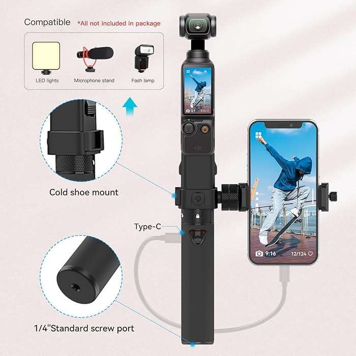 Smatree Portable Osmo Pocket 4/3 Power Stick (Power Bank) Compatible for DJI Osmo Pocket 4/3, Handheld Smartphone Holder Mount Bracket Only for DJI Osmo Pocket 4/3 Camera - Image 6