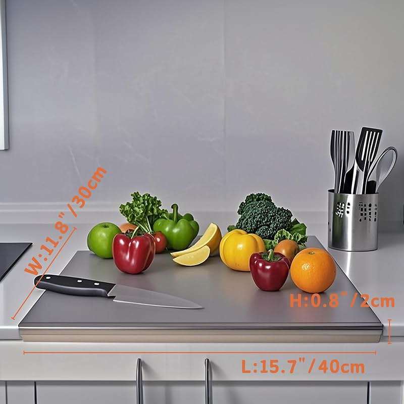 YIYUHAR Stainless Steel Cutting Boards with Lip for Kitchen,Chopping Boards for Countertop,Large Metal Cutting Board over Sink Suitable for Meat,Fruits,Vegetables,Bread,Noodle,and Pizza (15.7"*11.8") - Image 3