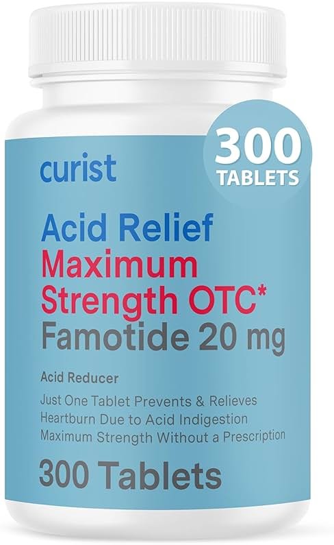 Curist Famotidine 20mg Bulk Pack (300 Count Tablets) Acid Reflux Medicine for Heartburn Relief - OTC Maximum Strength Stomach Acid Reducer - Anti Acid Relief Tablets for Indigestion Heartburn Relief - Product Image