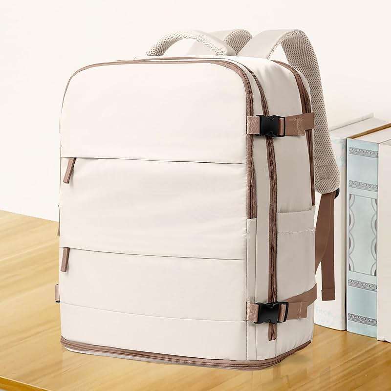 coowoz Travel Backpack Carry On for Women Man Gym Backpacks with Laptop Compartment Mochila de Viaje Teacher Personal Item Backpack Rucksack Airplane Accessories Must Haves Beige Brown - Image 2