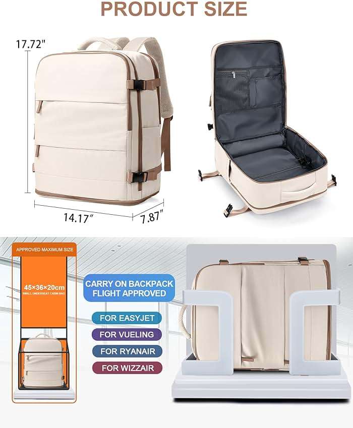 coowoz Travel Backpack Carry On for Women Man Gym Backpacks with Laptop Compartment Mochila de Viaje Teacher Personal Item Backpack Rucksack Airplane Accessories Must Haves Beige Brown - Image 5