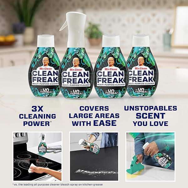 Mr. Clean Clean Freak Multi Surface Cleaning Spray, Deep Cleaning Mist Starter Kit and Refill Bundle, Unstopables Fresh Scent, 64 fl oz - Image 2