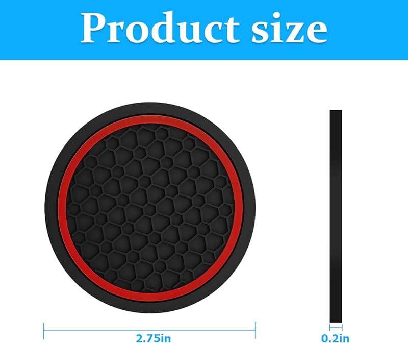 Mandark 4PCS Car Cup Holder Coasters, 2.75 Inch Non-Slip Insert Water Bottle Holder Pads, Dustproof Automotive Interior Accessories Mat, Universal for Vehicles, Trucks, RVs and More(Black/Red) - Image 2