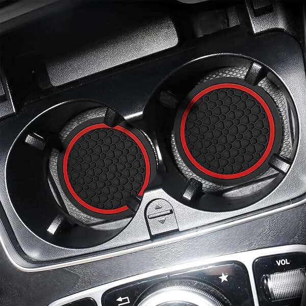 Mandark 4PCS Car Cup Holder Coasters, 2.75 Inch Non-Slip Insert Water Bottle Holder Pads, Dustproof Automotive Interior Accessories Mat, Universal for Vehicles, Trucks, RVs and More(Black/Red) - Image 4