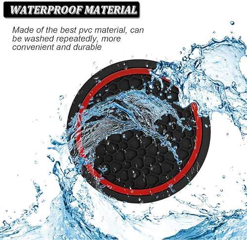 Mandark 4PCS Car Cup Holder Coasters, 2.75 Inch Non-Slip Insert Water Bottle Holder Pads, Dustproof Automotive Interior Accessories Mat, Universal for Vehicles, Trucks, RVs and More(Black/Red) - Image 5