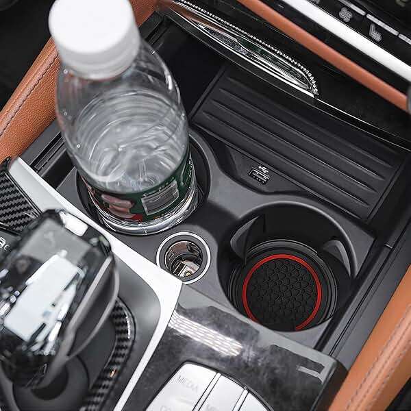 Mandark 4PCS Car Cup Holder Coasters, 2.75 Inch Non-Slip Insert Water Bottle Holder Pads, Dustproof Automotive Interior Accessories Mat, Universal for Vehicles, Trucks, RVs and More(Black/Red) - Image 6